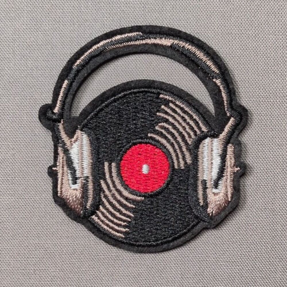 Vinyl Record Headphones Iron On Patch | Music Patch